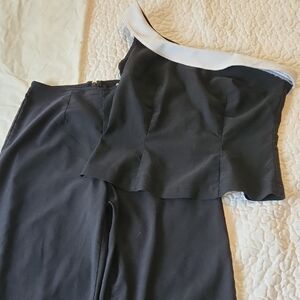 Elegant Black And White One Shoulder Women's Pantsuit